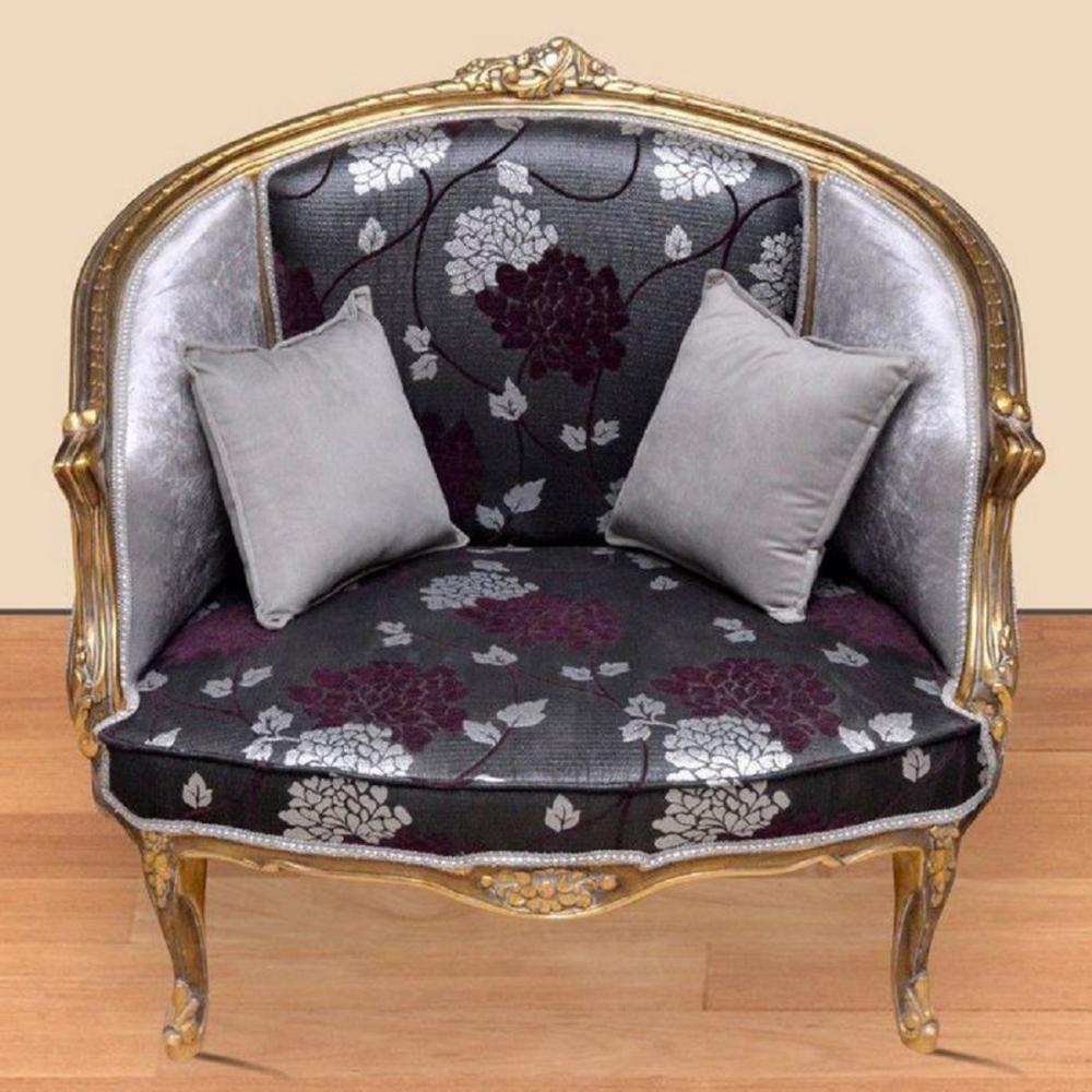 Casa Padrino Barock Sessel mit elegantem Muster Schwarz / Lila / Silber / Gold - Barockstil Wohnzimmer Sessel - Antik Stil Sessel - Barockstil Wohnzimmer Möbel - Barock Möbel - Barock Einrichtung Bild 1