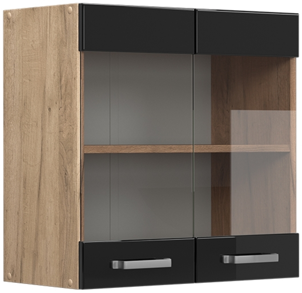 Küchenglasschrank R-Line Schwarz Hochglanz 60 cm Vicco Bild 1