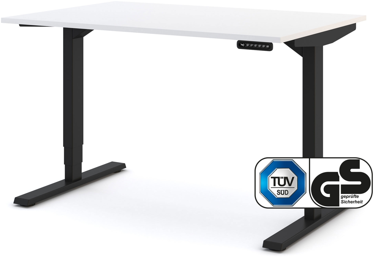 ASSMANN Elektrisch höhenverstellbarer Schreibtisch Y-Line 120x80cm Signalweiß Schwarz Metall Holz Melaminoberfläche Bild 1