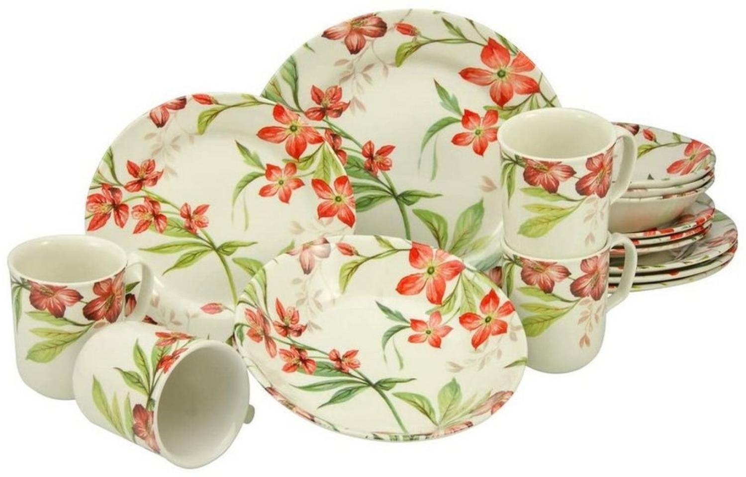 CreaTable 21134 Kombiservice Summer Cottage für 4 Personen, Steingut, rot/grün (1 Set, 16-teilig) Bild 1