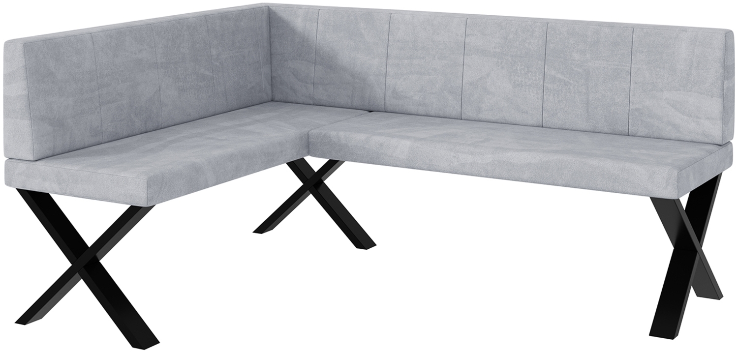 MEBLINI Eckbank für Esszimmer - Küchenbank - Essecke - Sitzecke Küche - PETER - X-Beine 128x168x87cm Links - Hellgrau Samt Bild 1