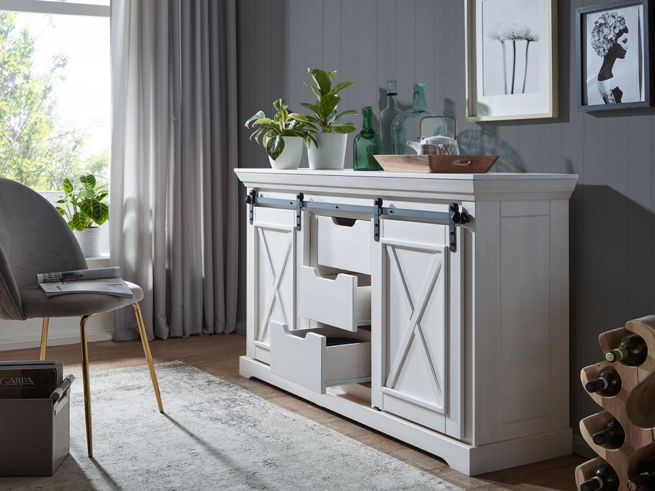 Sideboard 153x87 cm "Oregon" Kiefer weiß & Eisen WZ-0548 Bild 1