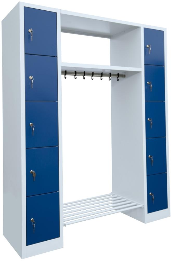 Schließfachgarderobe Wertfachschrank Fächerschrank Spind Umkleideschrank Garderobe mittig 10 Fächer-Spint Lichtgrau/Blau 525521 Bild 1