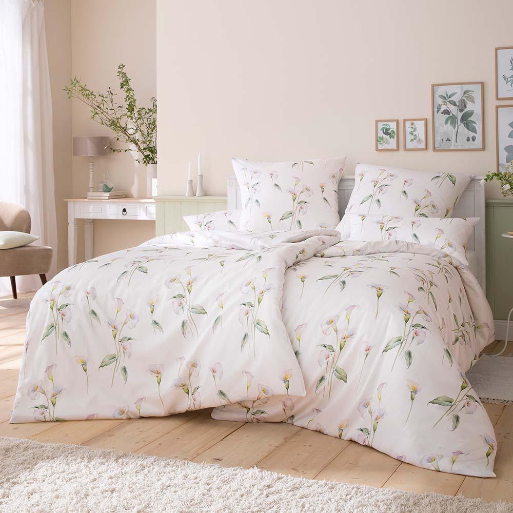 Estella Satin de Luxe Bettwäsche DD 135x200 Calla grün Blumen flieder 1019-530 Bild 1