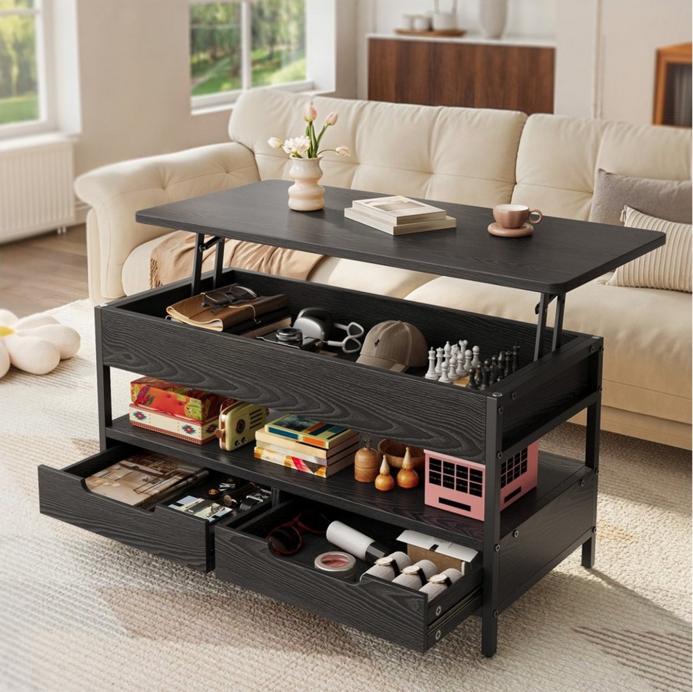 Bealife Couchtisch klappbar, Wohnzimmertisch mit Abnehmbarer Platte, 2 Schubladen Bild 1
