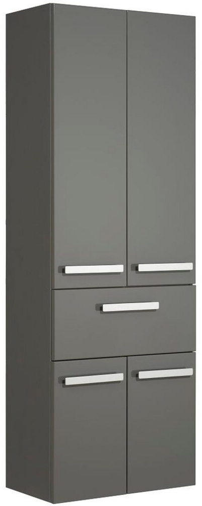 Lomadox Hochschrank FES-4005-66 Badmöbel Hochglanz Lack Steingrau mit Wäschekippern - : 60/168/33cm Bild 1