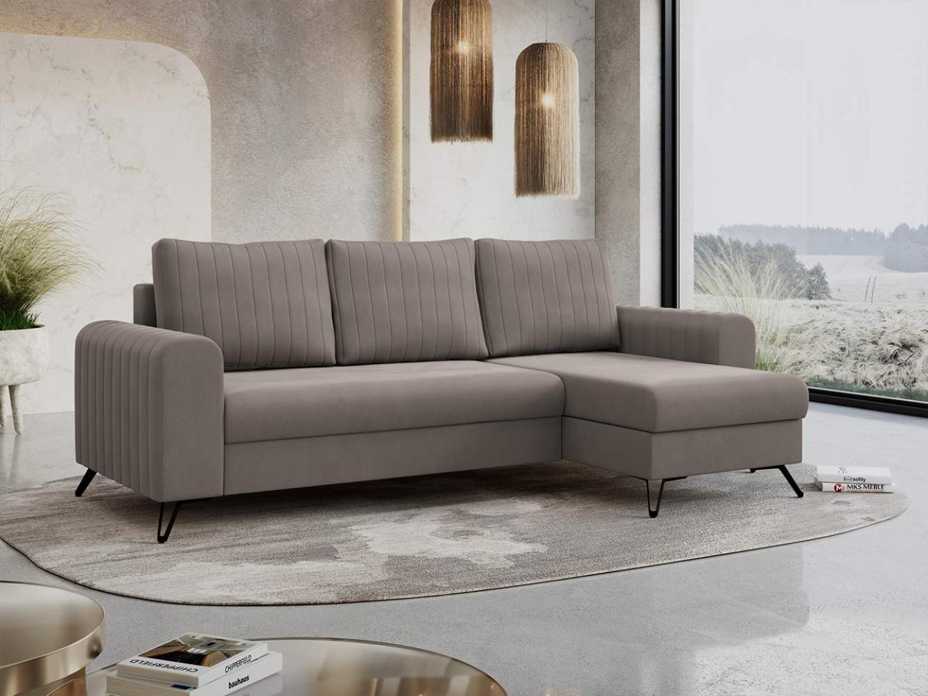 Ecksofa L-form, Bettsofa mit Schlaffunktion, zwei Bettkasten - AXEL - Braun Velours Bild 1