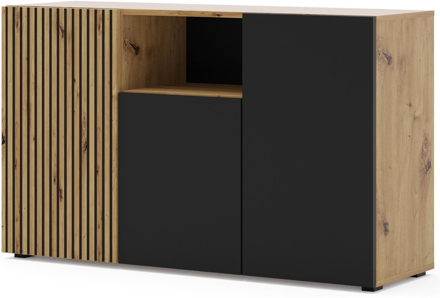 Domando Sideboard Isola Rossa M1 Modern Breite 135cm, tolle Fräsoptik, Push-to-Open-Funktion in Artisan Eiche und Schwarz Matt Bild 1