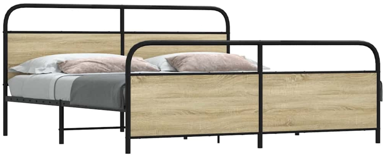 vidaXL Metallbett ohne Matratze Sonoma-Eiche 200x200 cm 3318655 Bild 1