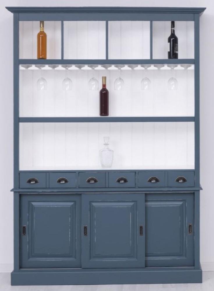 Casa Padrino Landhausstil Massivholz Barschrank Antik Blau / Weiß 151 x 36 x H. 210 cm - Massivholz Weinschrank im Landhausstil - Massivholz Bar Möbel - Landhausstil Bar Möbel Bild 1