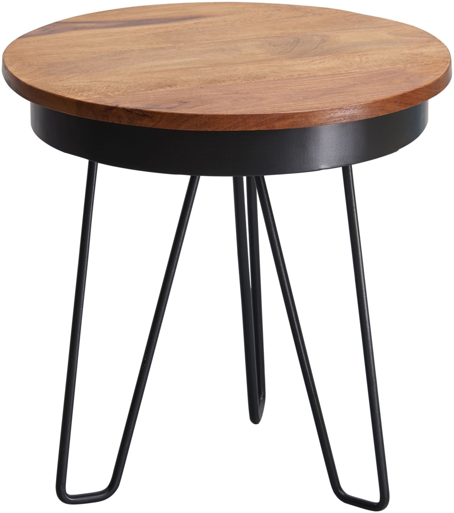 Kadima Design Sheeshamholz Metall Beistelltisch im Industrial-Stil, vielseitig einsetzbar, stabil. 43x43x45 cm Bild 1