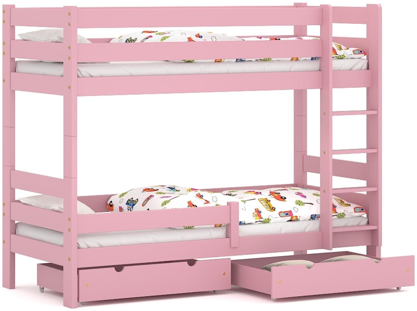 WNM Group 2in1 Etagenbett oder 2 Einzelbetten - Hochbett für Kinder Sophie - Stockbett mit Rausfallschutz und Lattenrost - Absturzsicherung Doppelstockbett - Jugendbett 80x160 cm - Rosa Bild 1