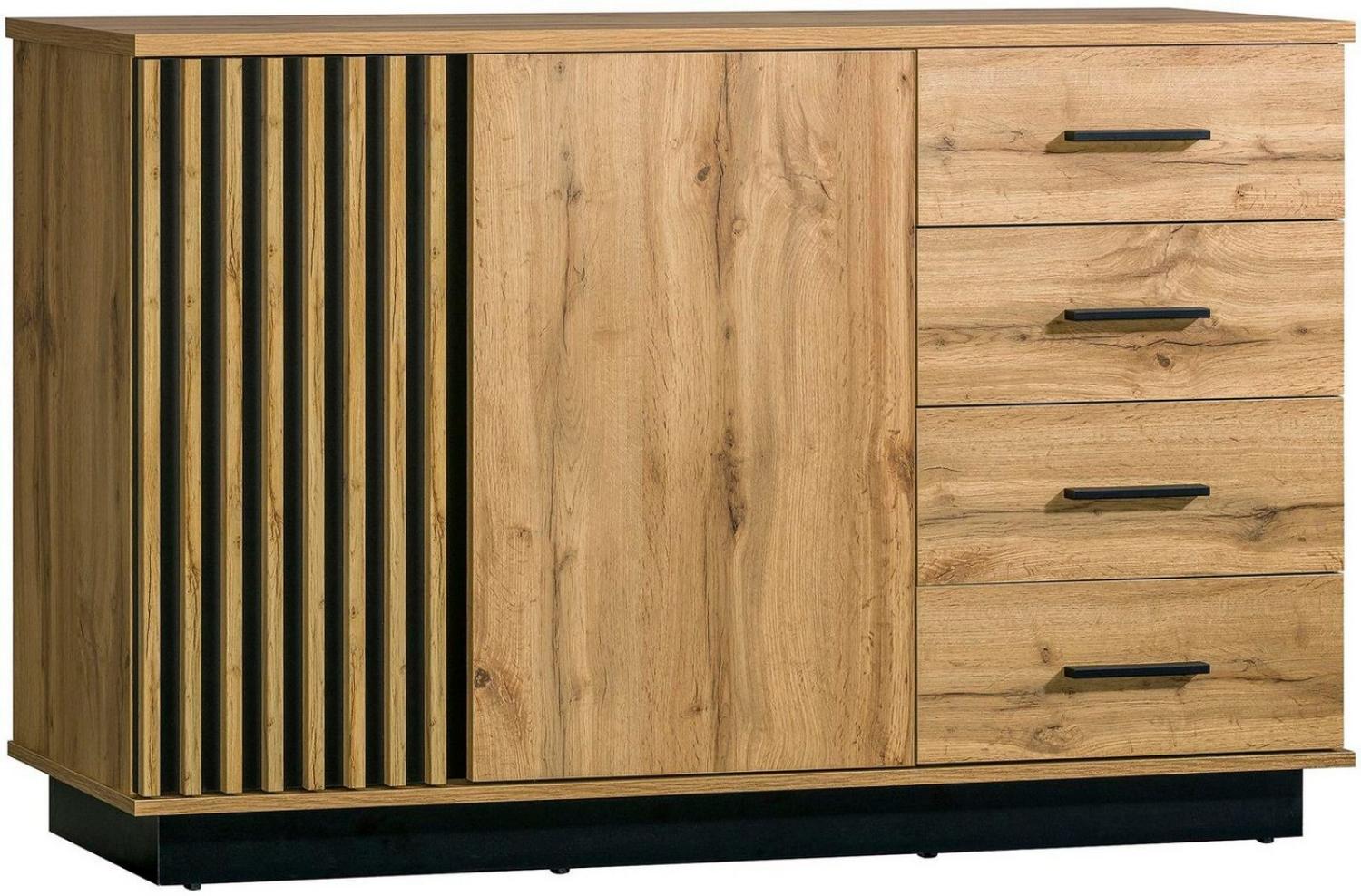 Compleo Kommode mit 4 Schubladen und 2 Türen PUCCI, Sideboard eiche wotan/schwarz, Fronten gefräst Bild 1