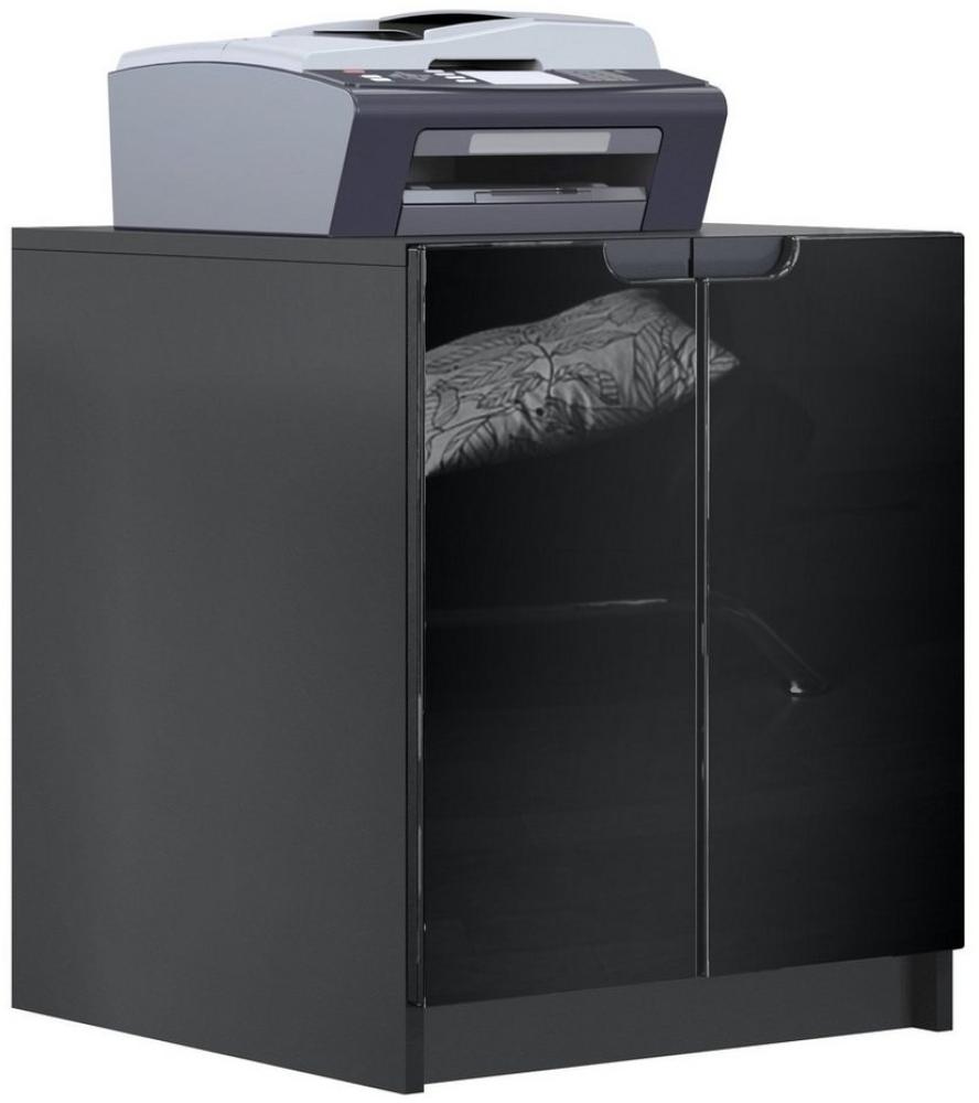 Druckerkommode Logan, Aktenschrank mit 2 Fächern und 2 Türen, Korpus in Schwarz matt, Fronten in Schwarz Hochglanz, (51 x 60,5 x 54 cm) Bild 1