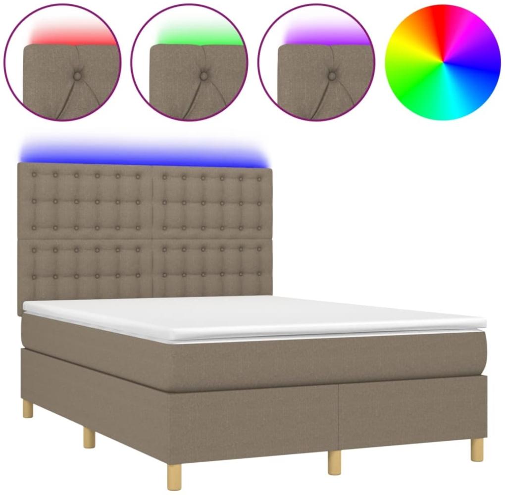 vidaXL Boxspringbett mit Matratze & LED Taupe 140x190 cm Stoff 3135753 Bild 1