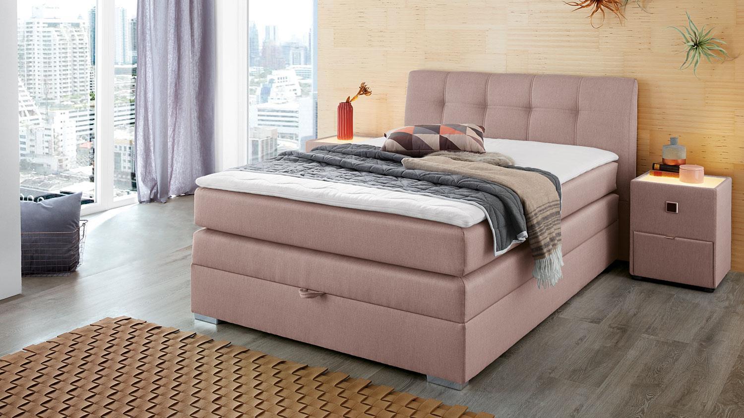 Boxspringbett 'AMELIE' 140x200 Stoff Rosa mit Bettkasten Bild 1