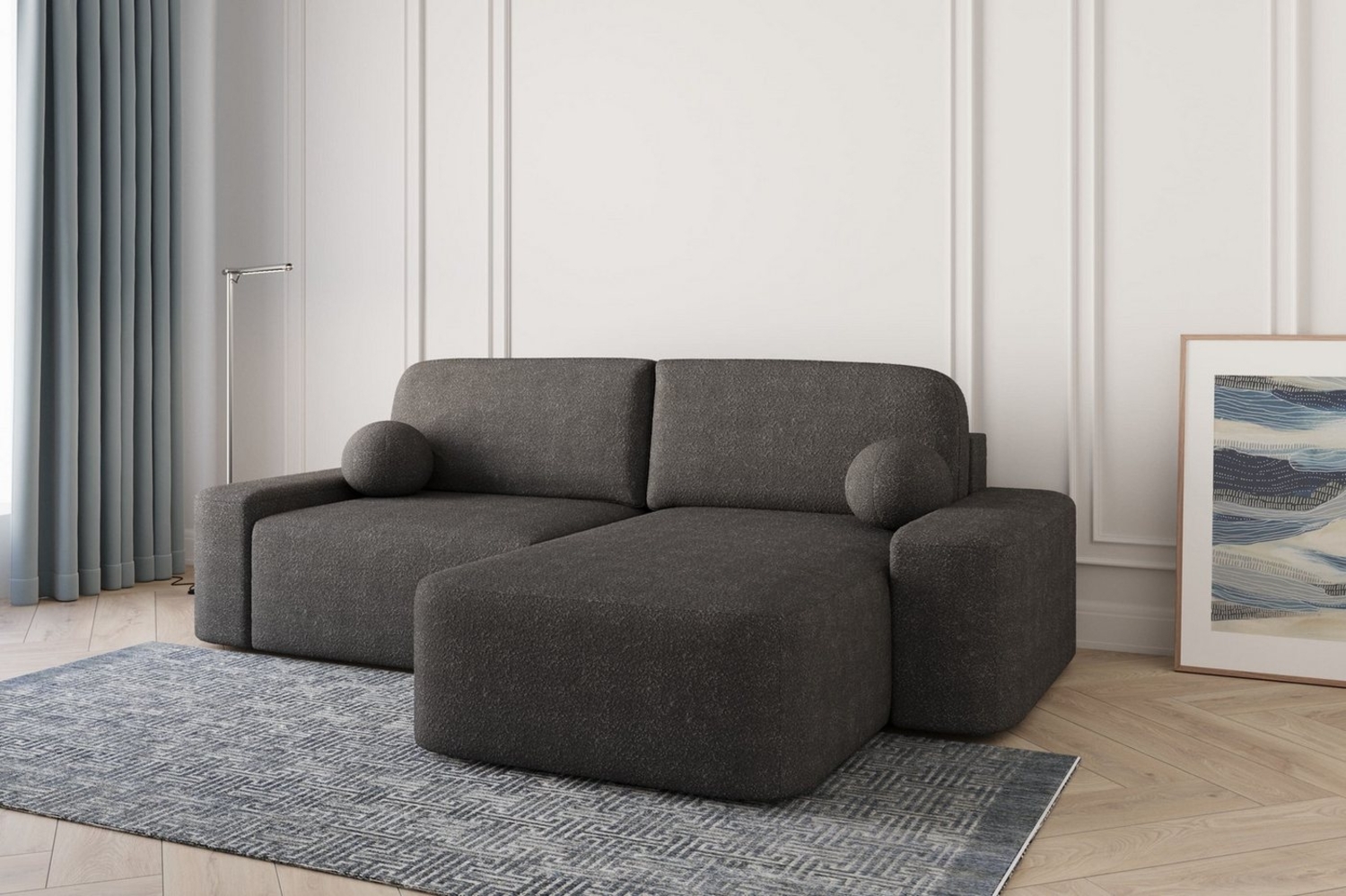 MOEBLO Ecksofa Lisbon aus Bouclé, Ottomane beidseitig montierbar Couch für Wohnzimmer Schlafsofa Sofagarnitur Sofa Eckcouch L-Form, mit Relaxfunktion Bild 1