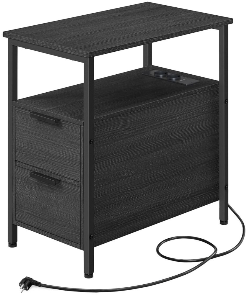 VASAGLE Beistelltisch, 2er Set, Nachttisch mit Steckdosenleiste, 2 Schubladen, Sofatisch, Nachtschrank für Wohnzimmer, Schlafzimmer, anthrazitgrau-klassikschwarz LCT648B22 Bild 1