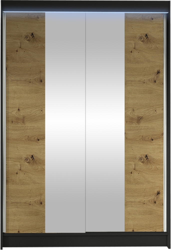 Kleiderschrank Lino II, mit RGB LED Beleuchtung, Farbe: Schwarz / Artisan Eiche Bild 1