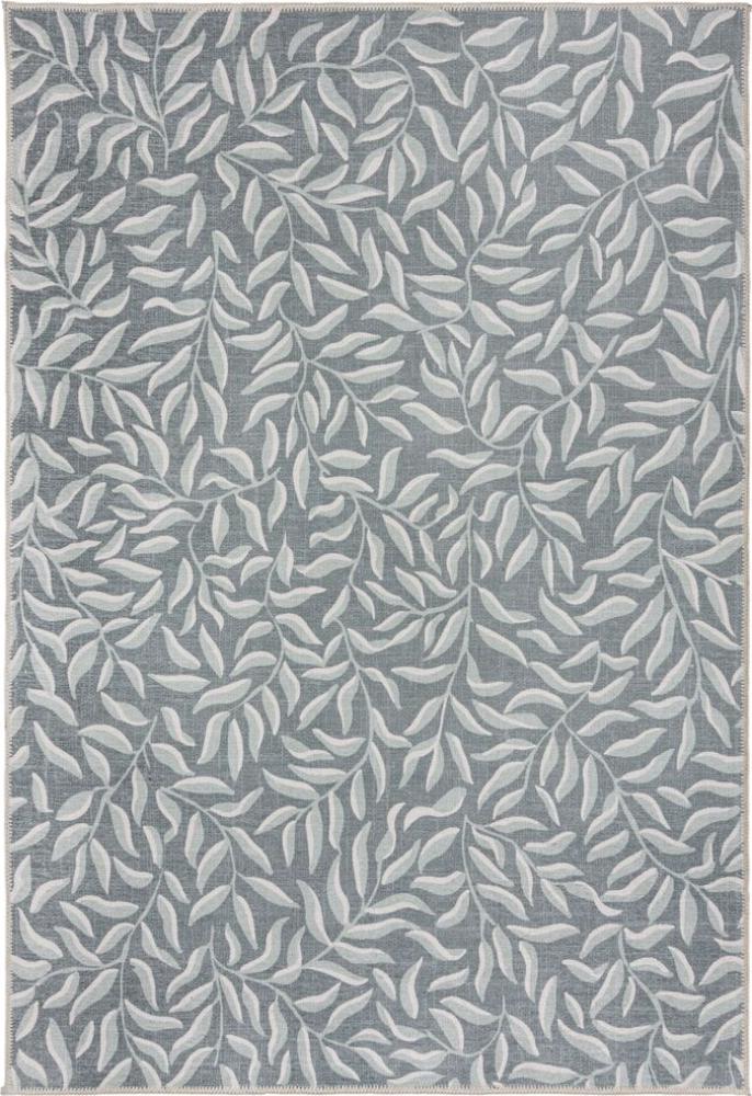 Maschinenwaschbarer Teppich CLYDE - Florales Muster, 100% recycelt, leicht, grau-grün, von Kadima Design. Größe: 160x230 cm Bild 1