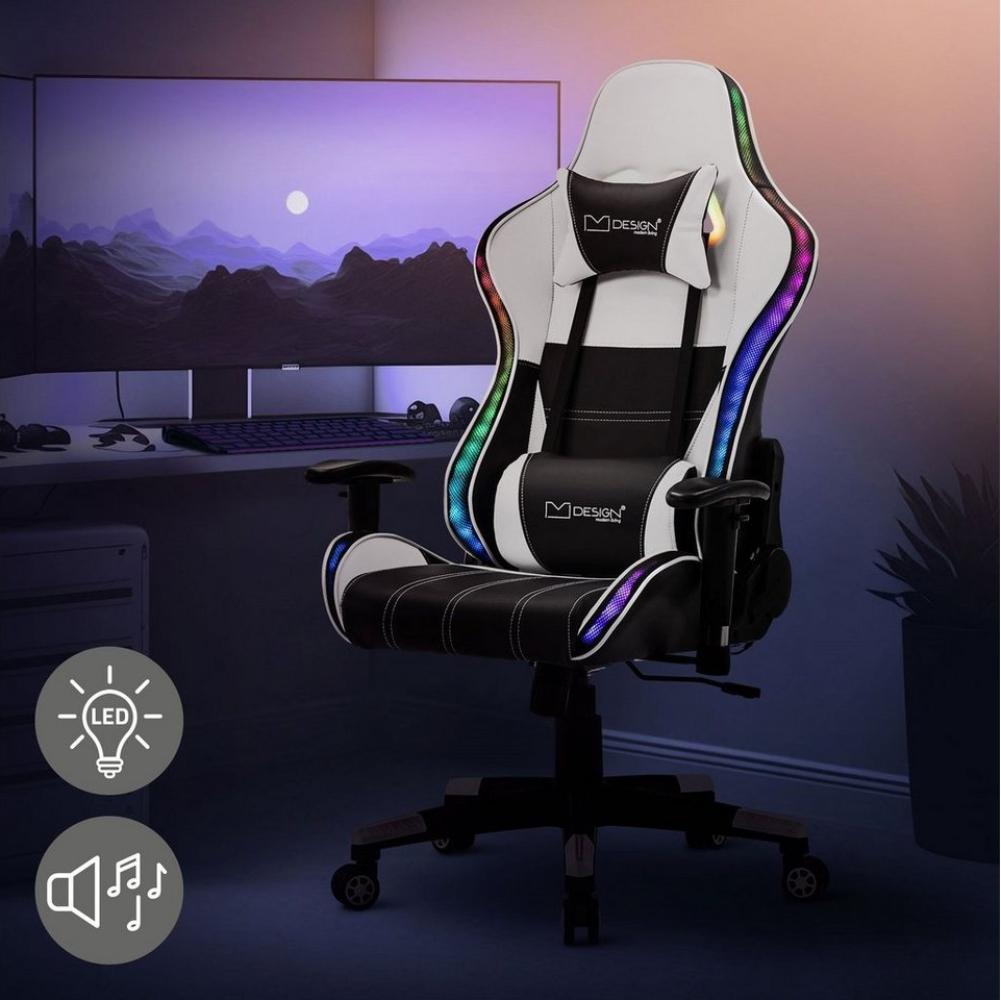 ML-DESIGN Gaming-Stuhl Drehstuhl mit RGB LED-Beleuchtung & Bluetooth-Lautsprechern Bürostuhl, Computerstuhl Sessel aus Kunstleder mit Rückenkissen und Kopfstütze Bild 1