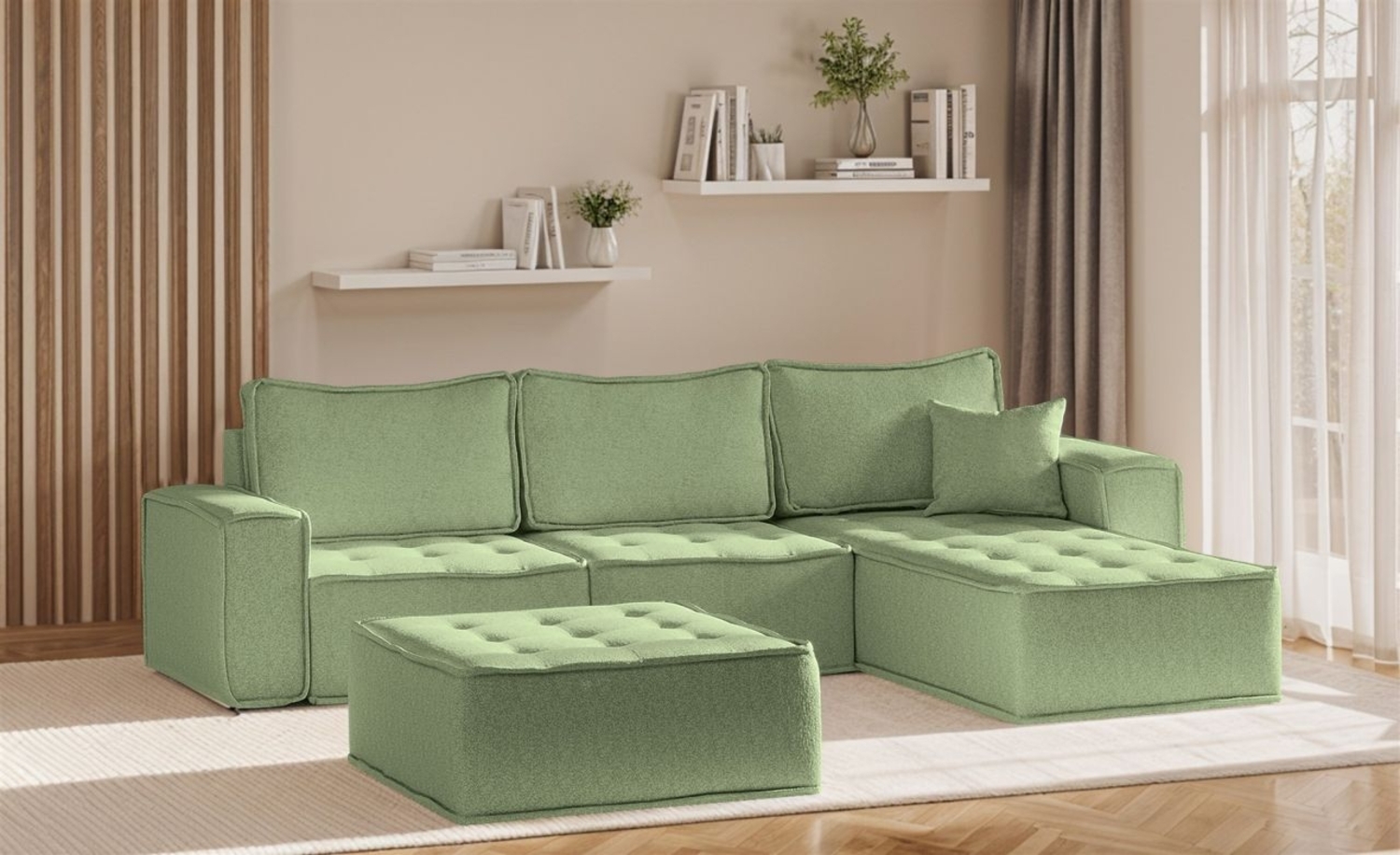 Ecksofa Modulsofa 4-teilig SANDE Stoff Alpine Hellgrün Ottomane Rechts Bild 1