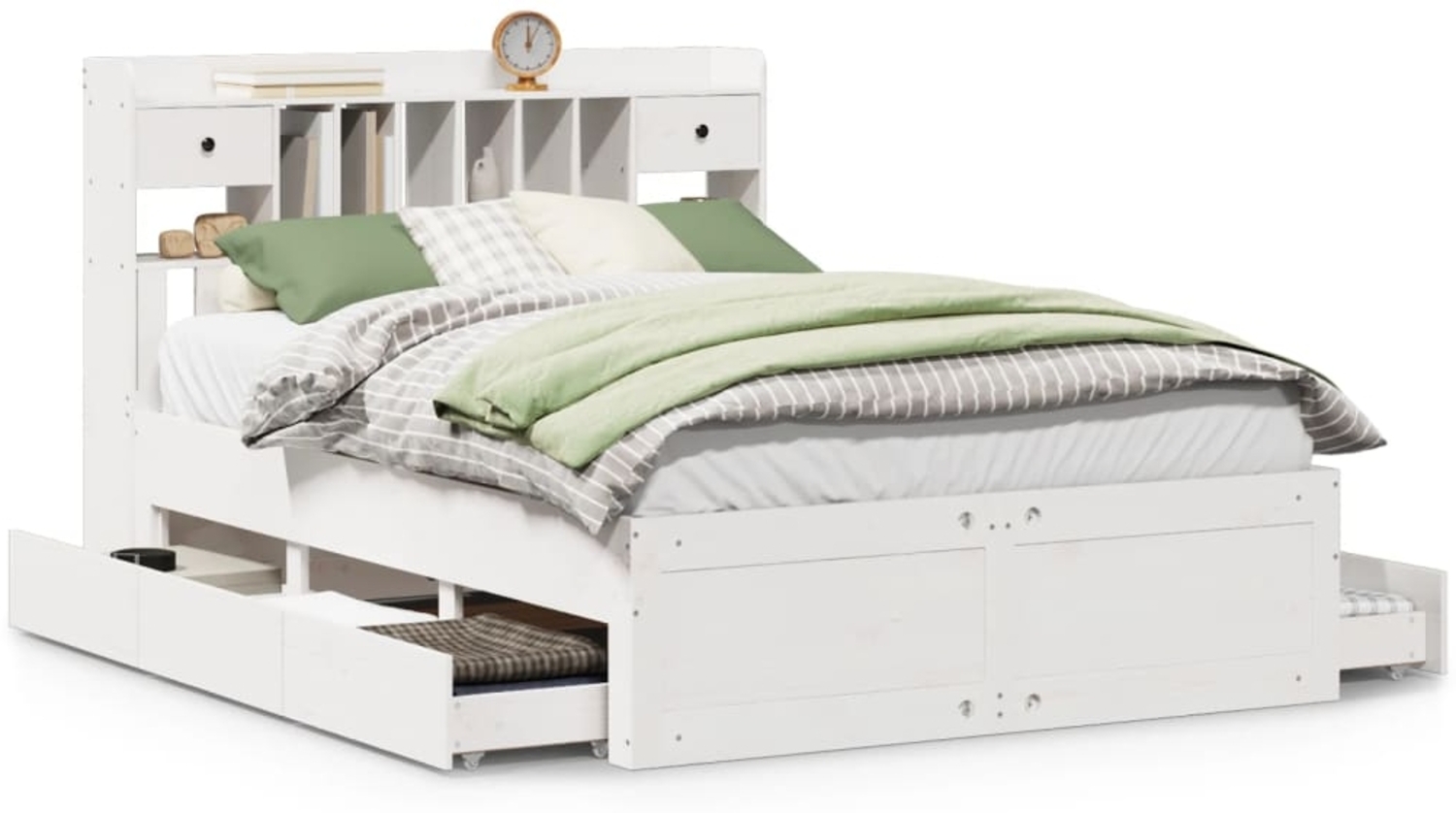 vidaXL Massivholzbett mit Regal ohne Matratze Weiß 160x200 cm Kiefer 3308955 Bild 1