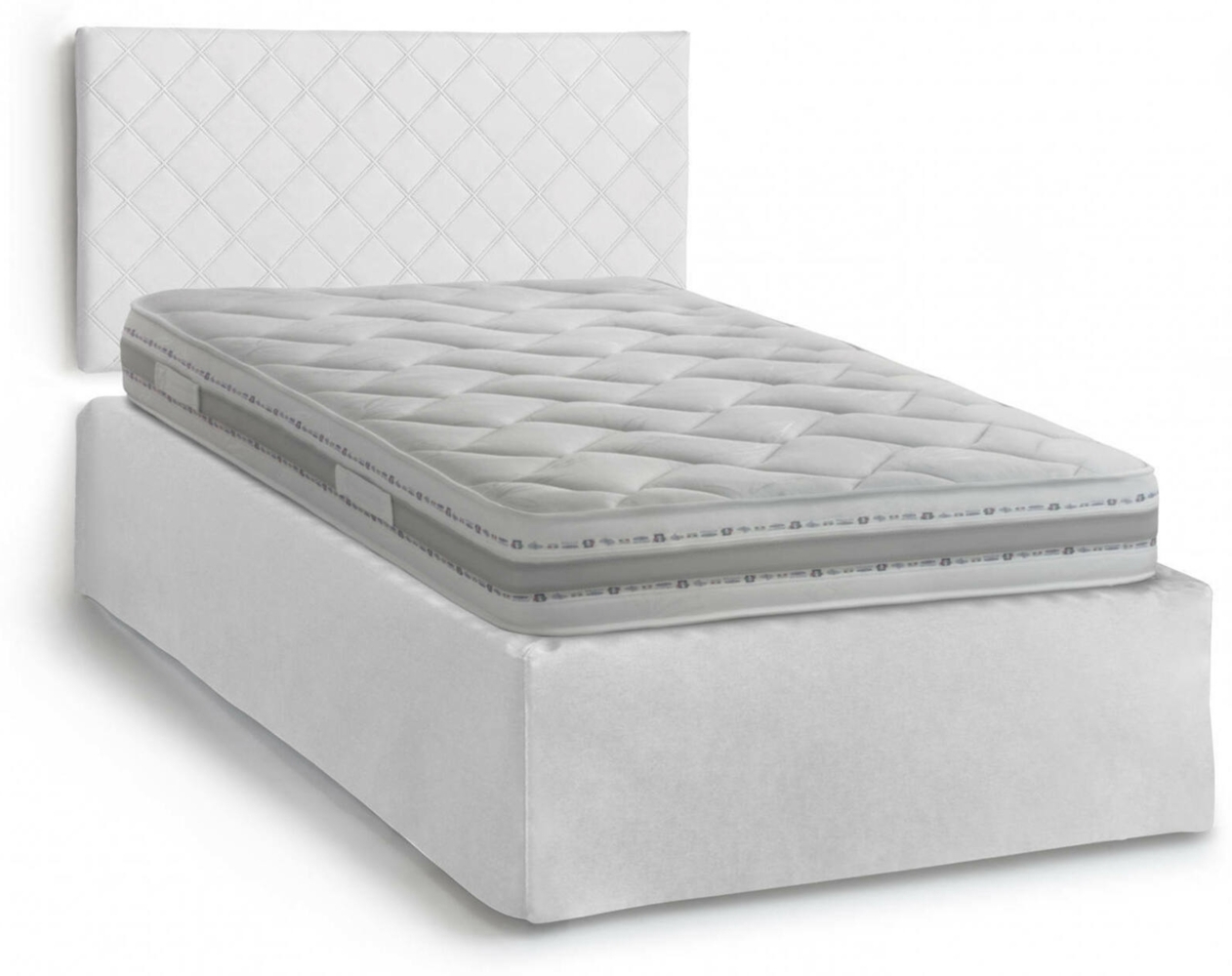 Dmora Doppelbett Opale, Kopfteilset aus Kunstleder mit orthopädischem Untergestell und Volant, 100 % Made in Italy, inklusive Matratze, 120 x 190 cm, Weiß Bild 1