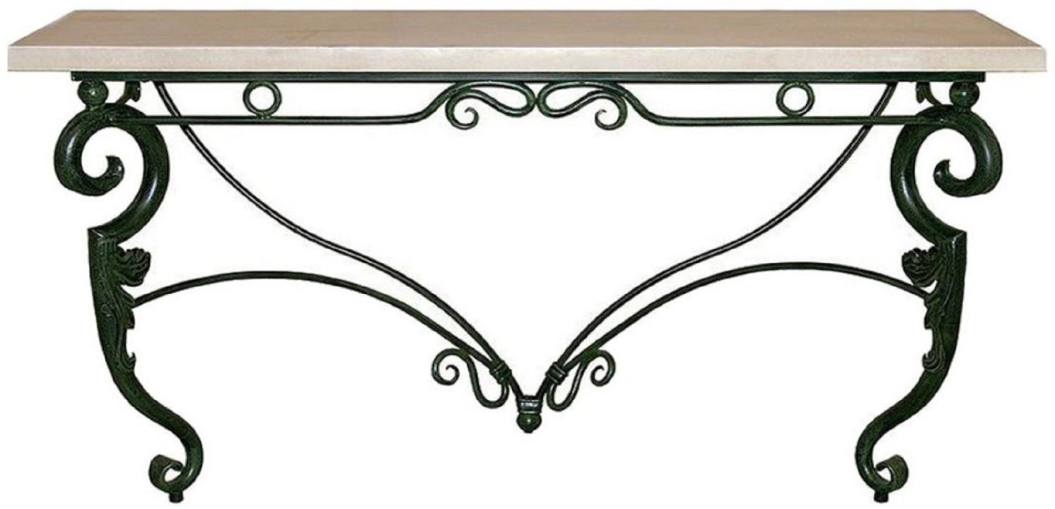 Casa Padrino Luxus Jugendstil Konsole Dunkelgrün / Cremefarben 155 x 53 x H. 85 cm - Handgefertigter Schmiedeeisen Konsolentisch mit Massivholz Tischplatte - Wohnzimmer Garten Terrassen Möbel Bild 1