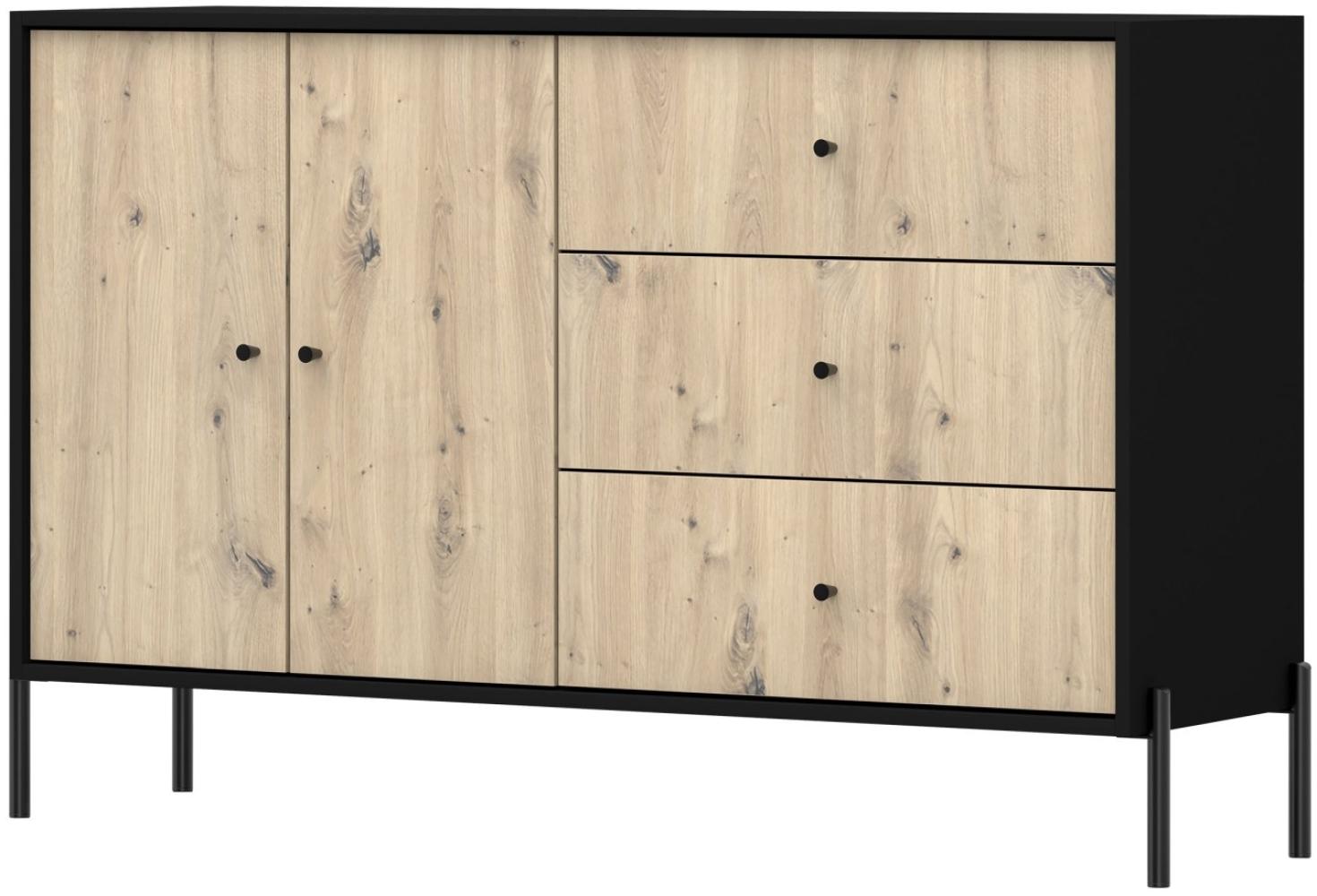 Selsey Raviero - Sideboard mit 3 Schubladen, Schwarz/Artisan Eiche, 150 cm Bild 1