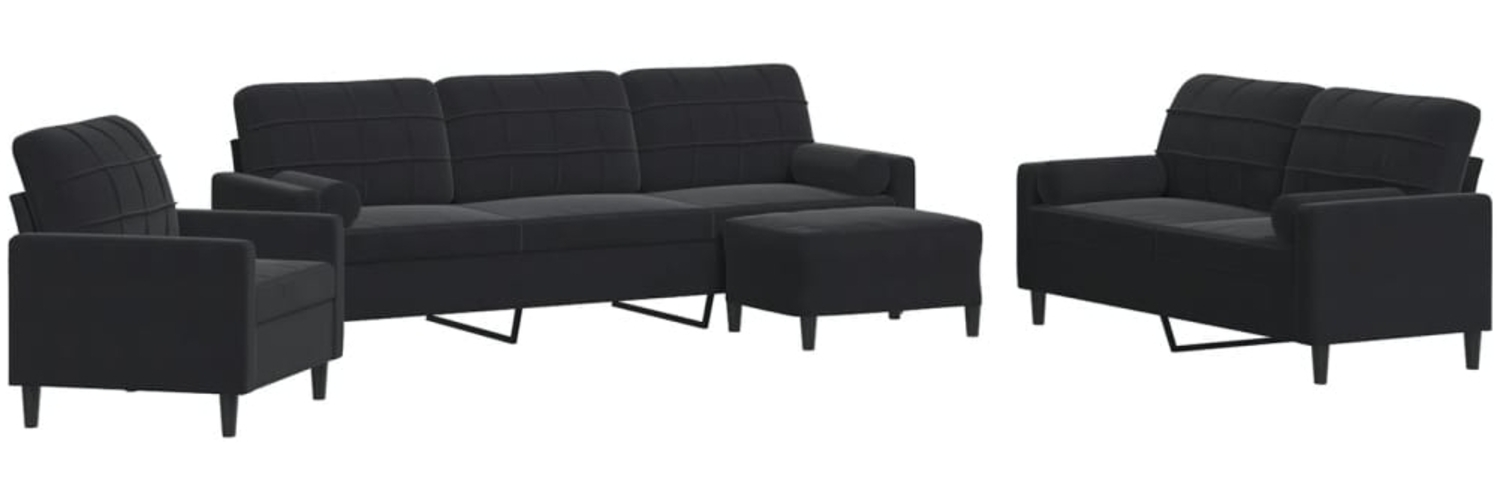 vidaXL 4-tlg. Sofagarnitur mit Kissen und Nackenrollen Schwarz Samt 3278466 Bild 1