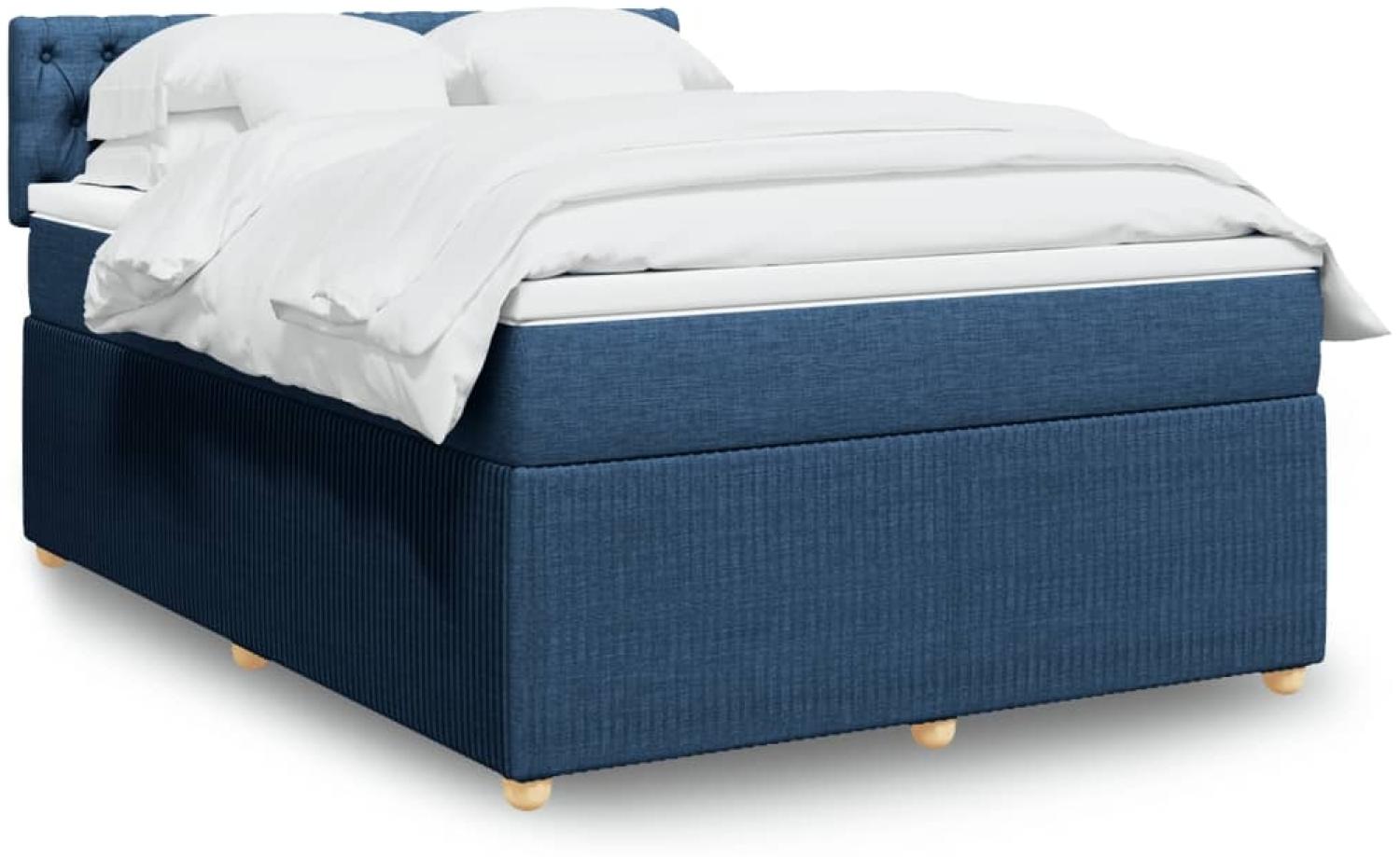 vidaXL Boxspringbett mit Matratze Blau 140x200 cm Stoff 3289792 Bild 1