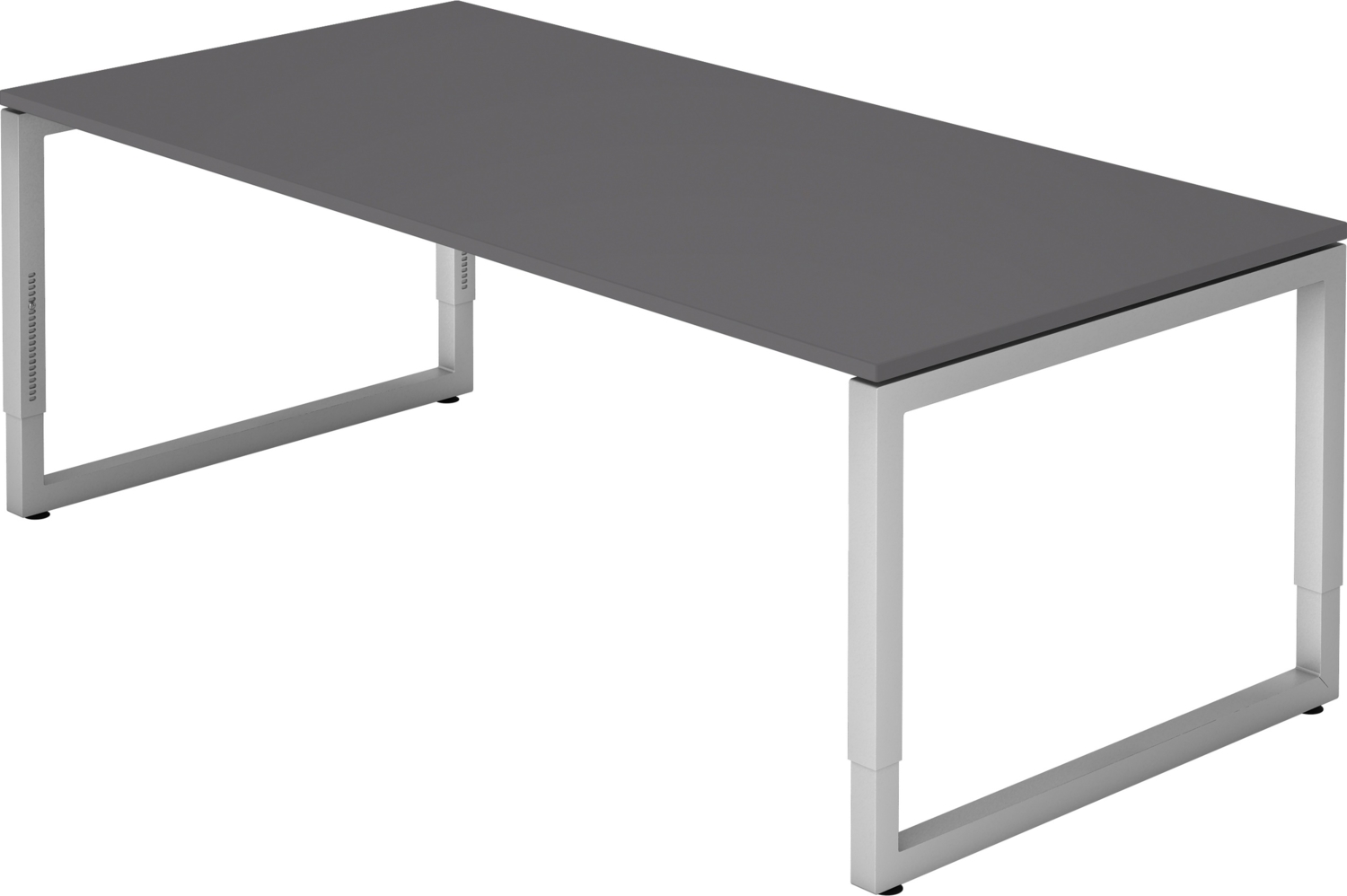 bümö höhenverstellbarer Schreibtisch R-Serie 200x100 cm in graphit, Gestell in Silber - großer PC Tisch für's Büro manuell höhenverstellbar, Computertisch verstellbar, RS-2E-G-S Bild 1