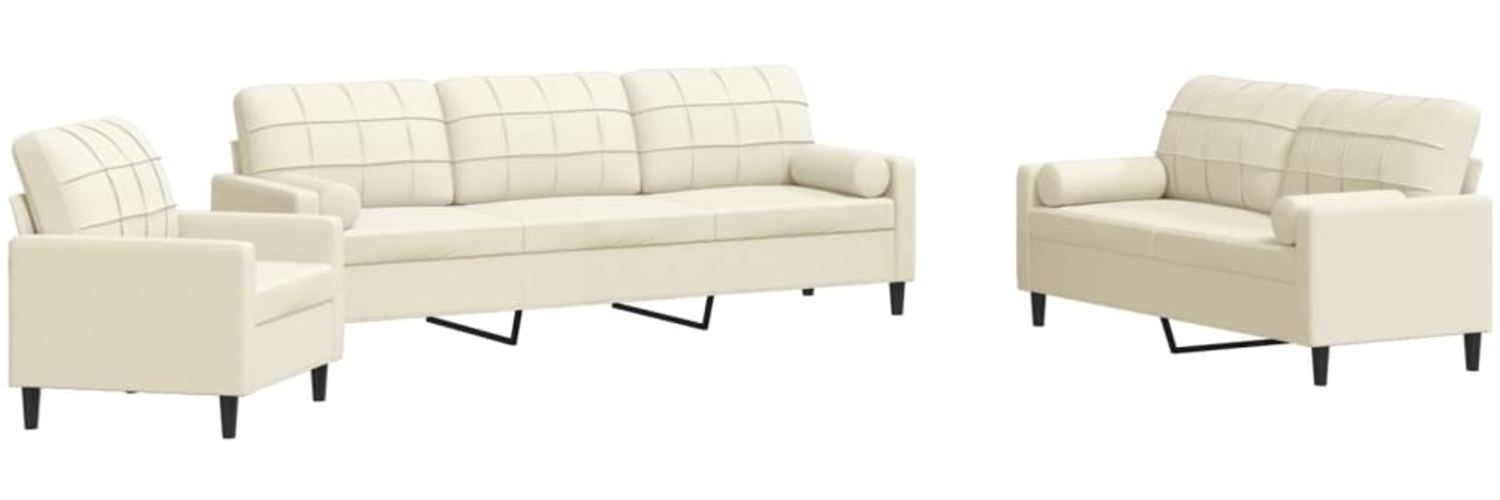 vidaXL 3-tlg. Sofagarnitur mit Kissen und Nackenrollen Creme Samt 3278459 Bild 1