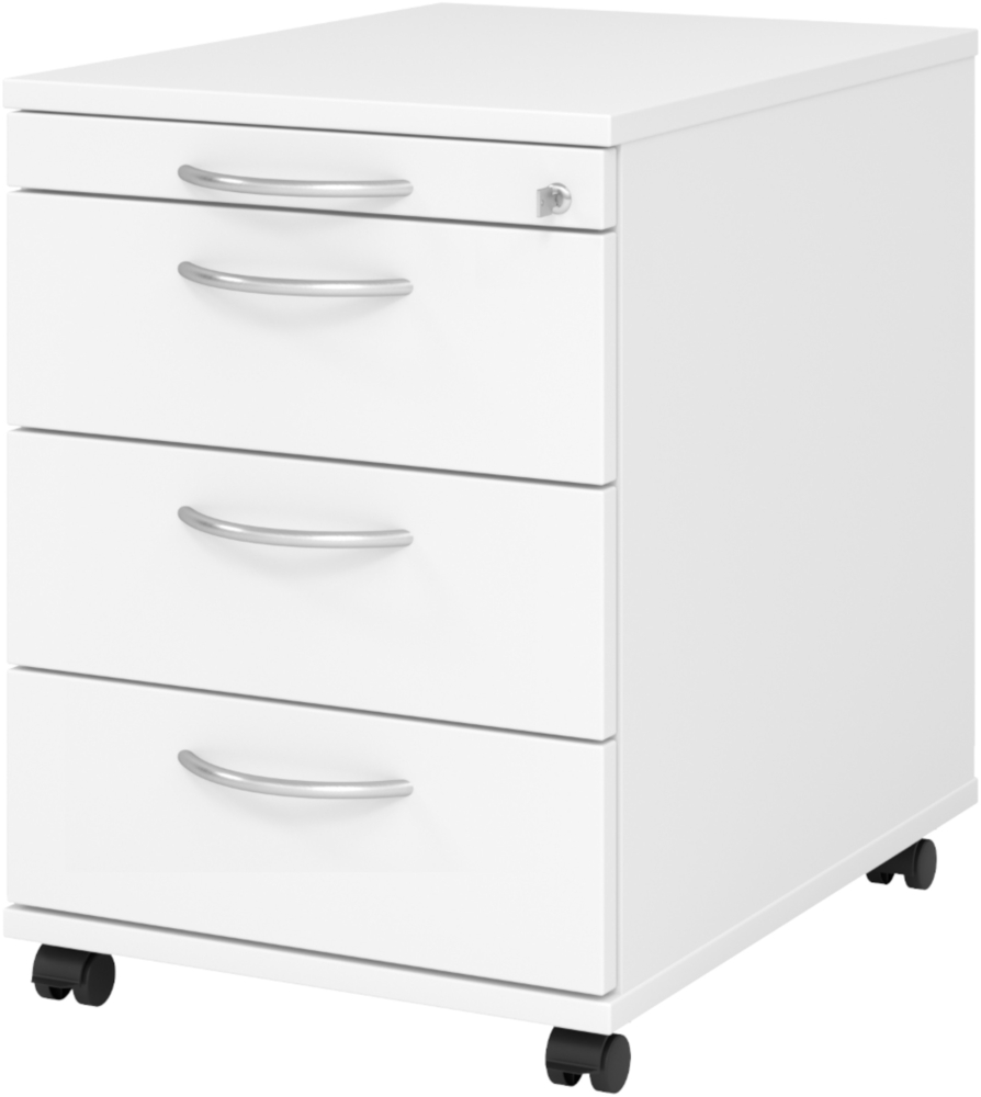 bümö Rollcontainer mit Schubladen, Container abschließbar aus Holz in weiss - Rollwagen für's Büro als Schreibtisch Unterschrank, Bürocontainer od. Schreibtischcontainer mit Bogengriffe, AC30-W-W-BM Bild 1
