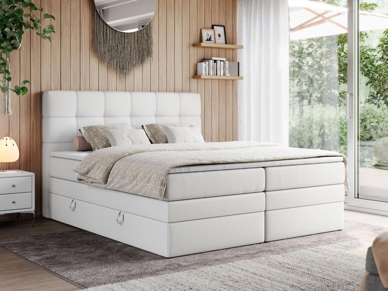 Boxspringbett, Polsterbett, Bett, Schlafzimmer - ERNI-KING - 180x200cm - Weiß Kunstleder - H3 Bild 1