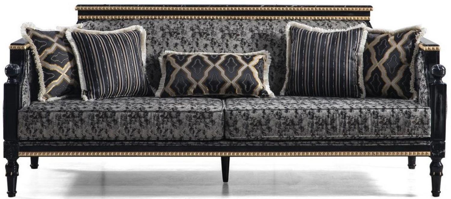 Casa Padrino Luxus Barock Sofa Grau / Schwarz / Gold 237x90 x H. 105 cm - Wohnzimmer Sofa mit dekorativen Kissen Bild 1