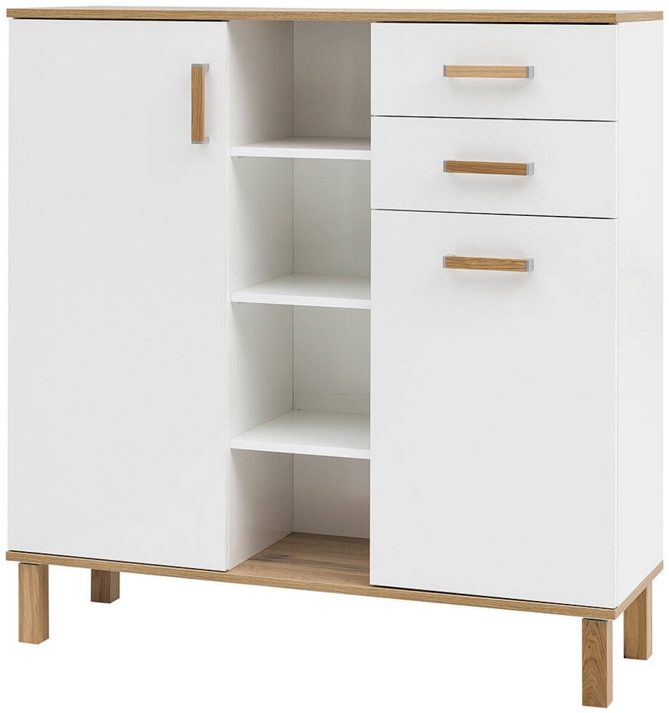 Highboard PASSAU-04 in weiß/Eiche-Landhaus B/H/T ca. 105,6/114,5/35cm Bild 1