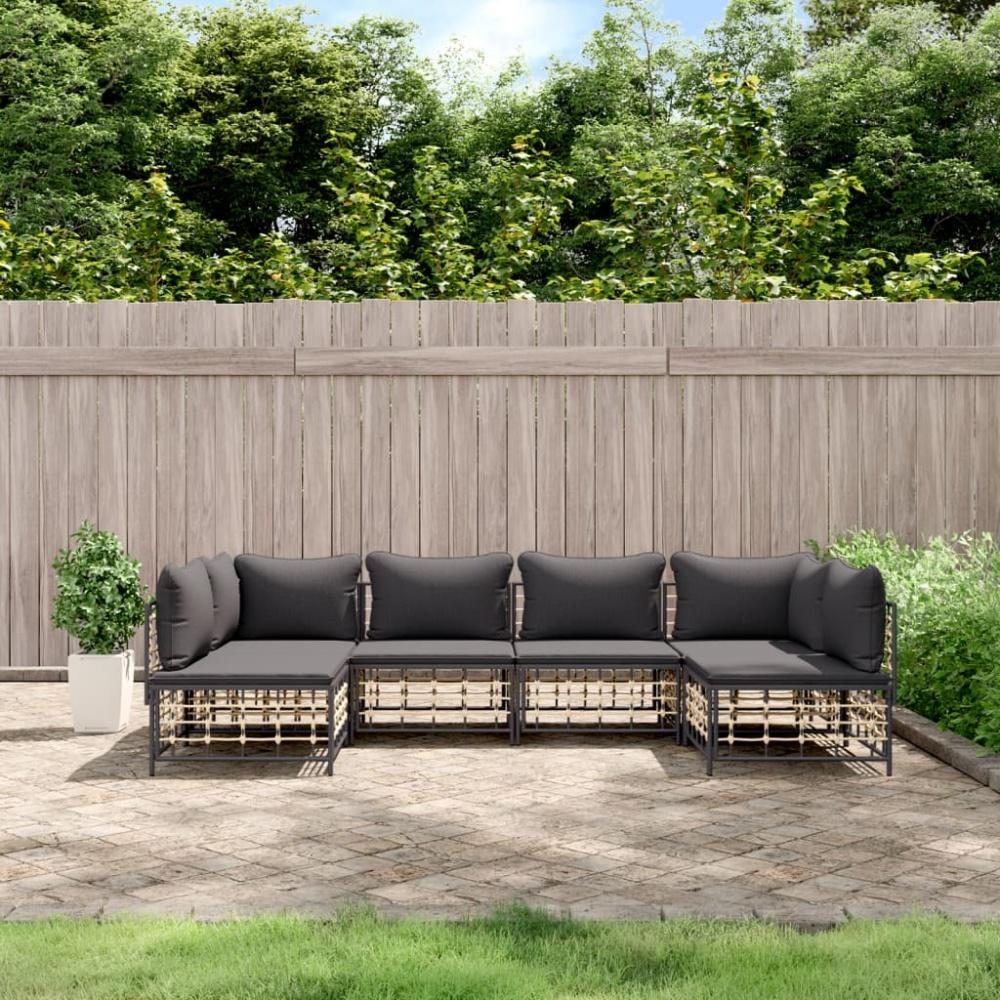 vidaXL 6-tlg. Garten-Lounge-Set mit Kissen Anthrazit Poly Rattan 3186787 Bild 1