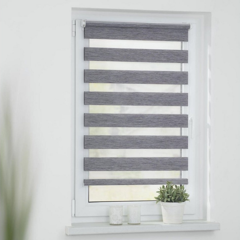 Lichtblick Sonnenschutzsysteme GmbH Doppelrollo Askersund 100 cm x 150 cm (BxL) Dunkelgrau modernes Duo Rollo mit aufregenden Designs; Klemm- und schraubbar; Lichtdurchlässig und blickdicht Bild 1