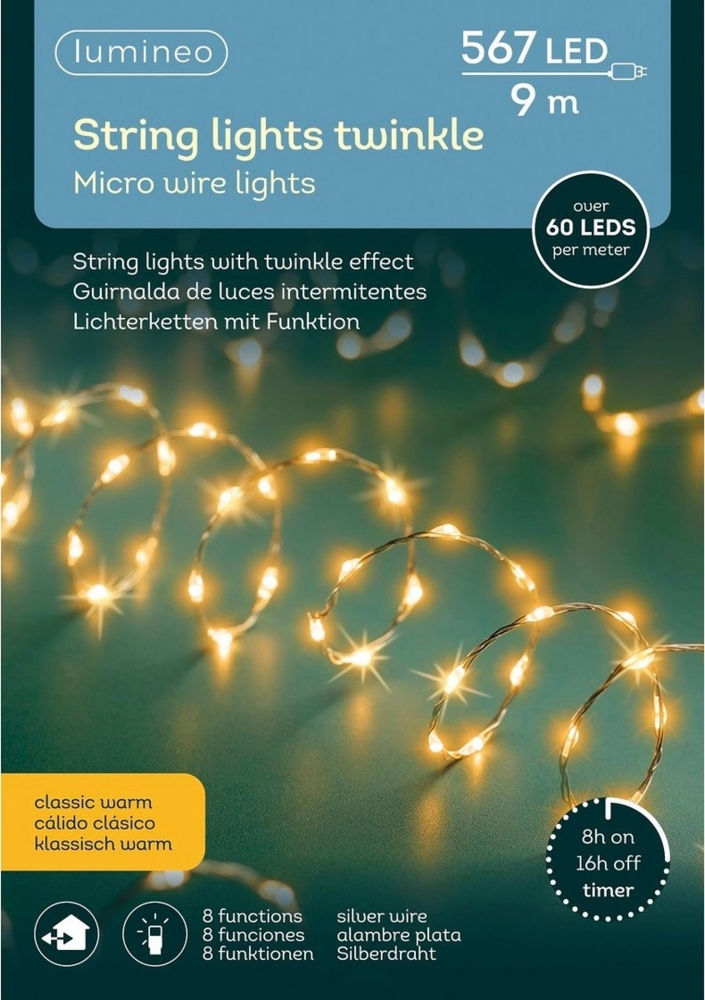 Lumineo LED-Lichterkette Lumineo Lichterkette STRING LIGHTS TWINKLE 567 LED 9 m, klassisch warm, Indoor/Outdoor, 8 Licht-Modi, 8h-Timer, + 5 Meter Bild 1