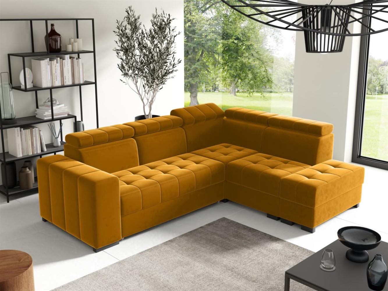 Ecksofa Schlafsofa Sofa CESENA Stoff Salvador Honiggelb Ottomane Rechts Bild 1