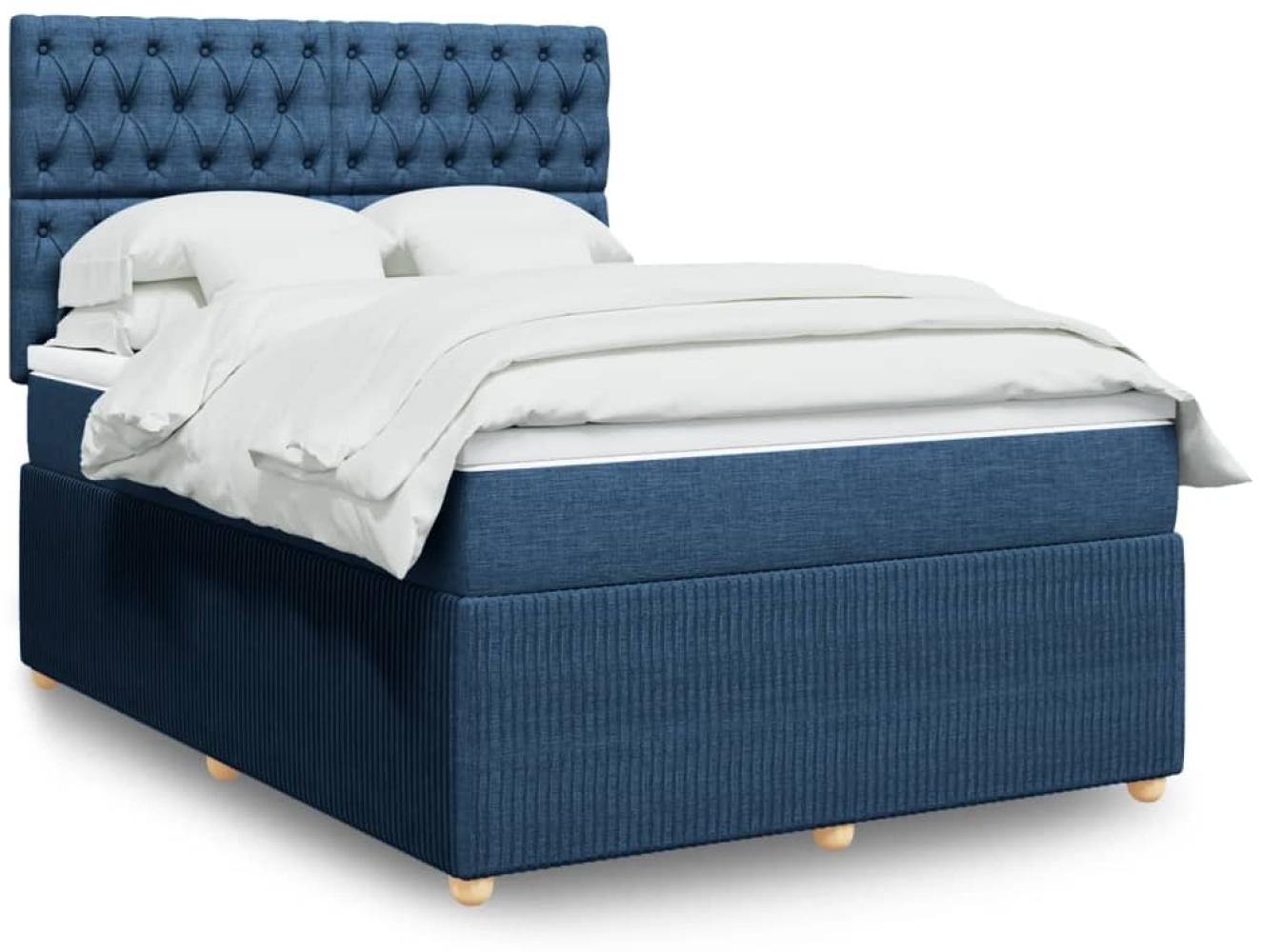 vidaXL Boxspringbett mit Matratze Blau 140x190 cm Stoff 3294364 Bild 1