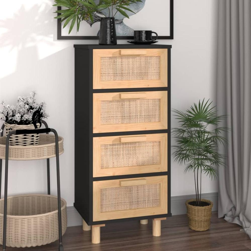 vidaXL Sideboard Schwarz 40x30x90cm Massivholz Kiefer und Natur-Rattan 345643 Bild 1