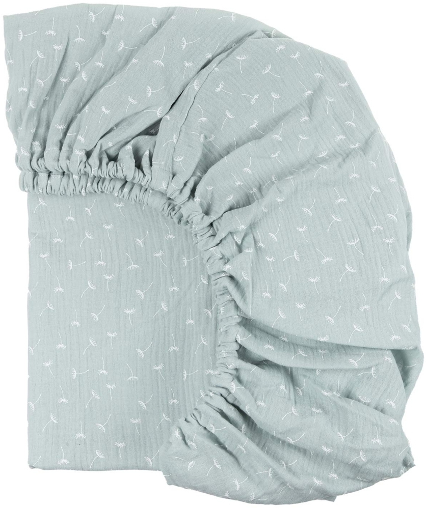 KraftKids Spannbettlaken Musselin Musselin mint Pusteblumen aus 100% Baumwolle in Größe 140x70 cm, handgearbeitete Matratzenbezug gefertigt in der EU Bild 1