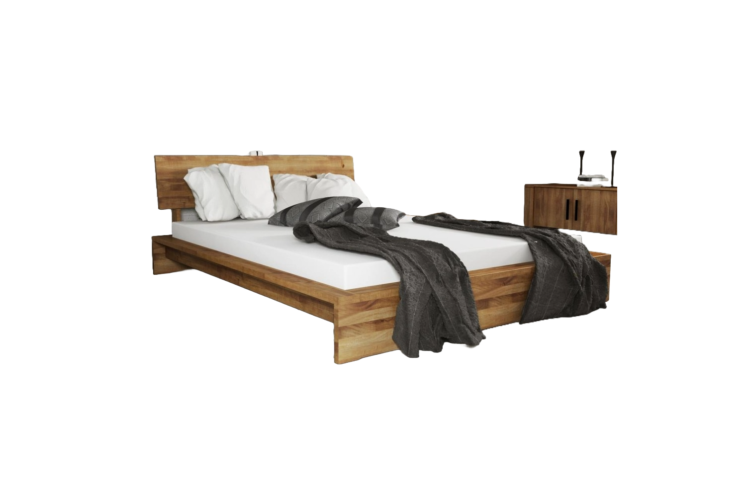 Bett Lubic 2 aus Wildeiche massiv 120x200 mit Holzkopfteil und Holzfußgestell Bild 1