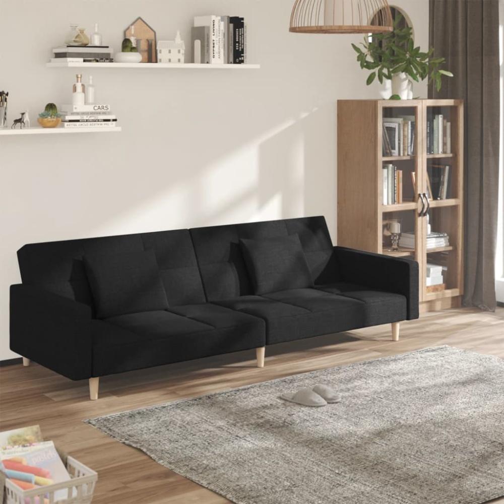 vidaXL Schlafsofa 2-Sitzer mit 2 Kissen Schwarz Stoff Bild 1