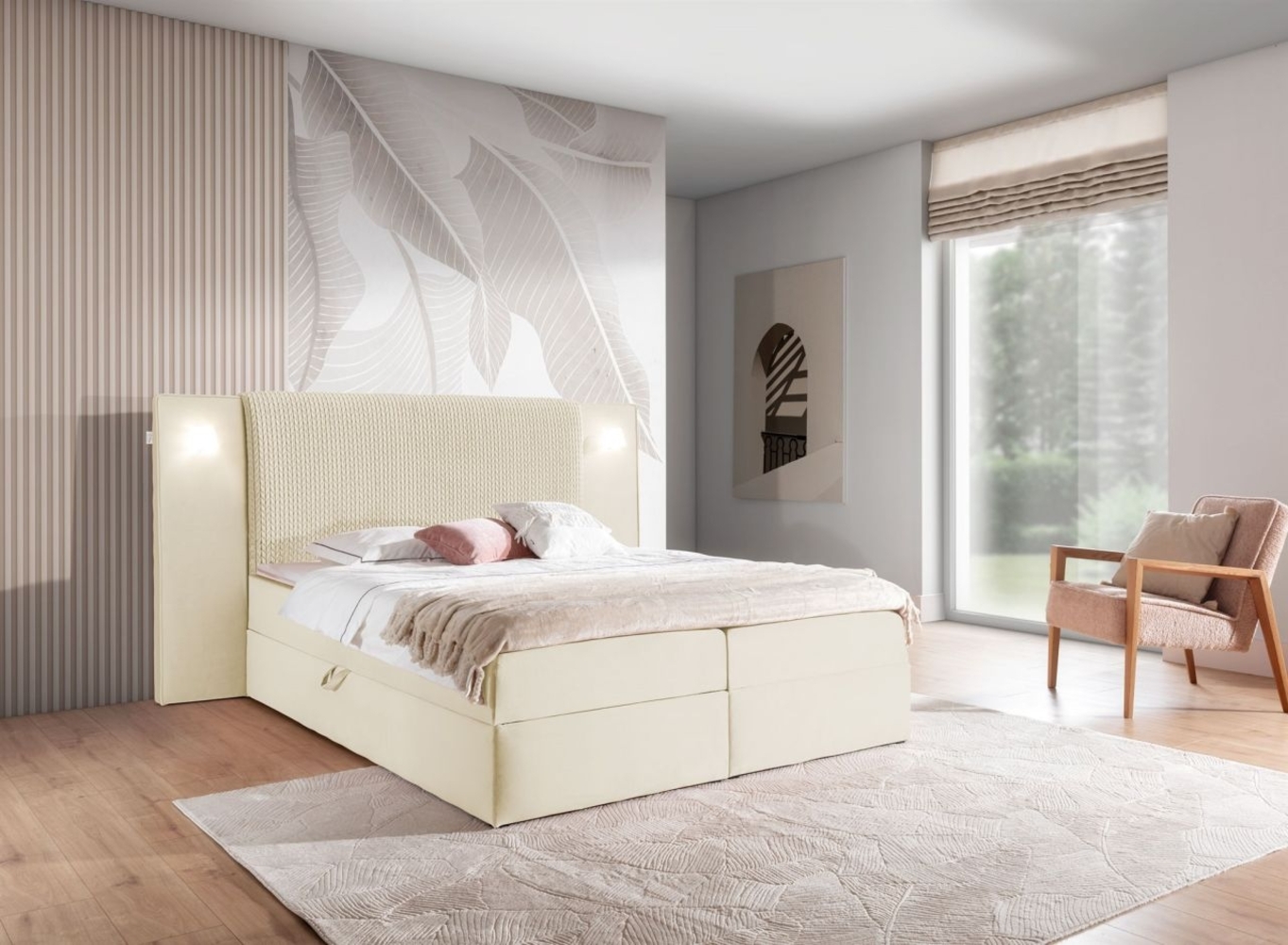 Boxspringbett Bett MARTEN 140x220cm Set. 1 in Stoff Magic Velvet Creme Bild 1