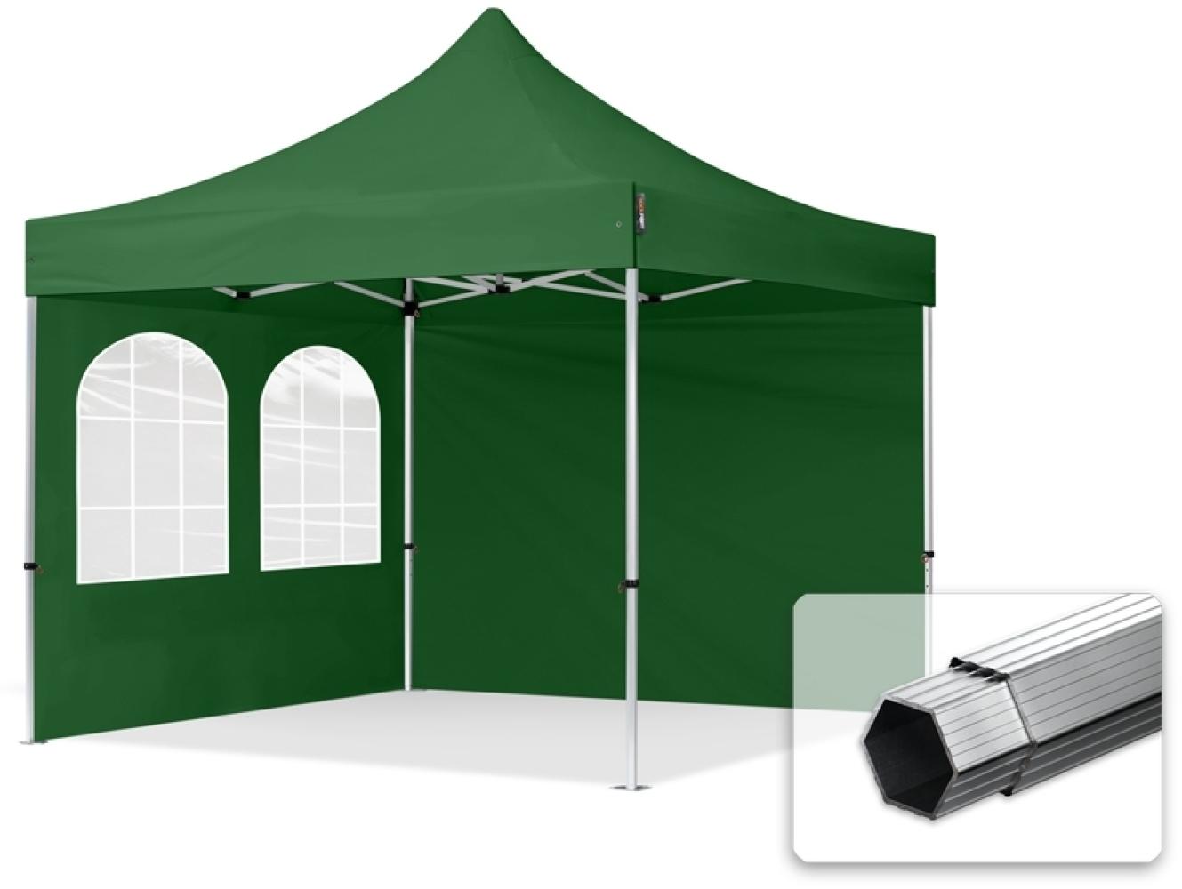 3x3 m Faltpavillon PROFESSIONAL Alu 40mm, Seitenteile mit Sprossenfenstern, dunkelgrün Bild 1