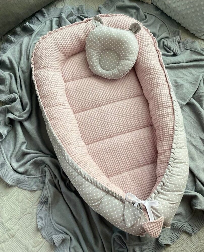 Loolay Bettnestchen WAFFELPIQUE Baumwolle BABYNEST Babykokon Neugeborene Babyaustattung, (Reisebett Nestchen SOLO/ o. in Geschenk SETS, 2-tlg, 4 Jahreszeiten ATMUNGSAKTIVER ROSA WAFFELSTOFF), 100% Europäische Stoffe und Kleinserien-Handnähen! Bild 1